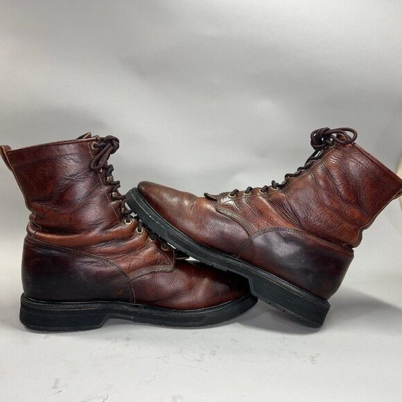 Justin Double Comfort Boots Men's Size 10EEE Briar Pitstop Leather Lace Up USA - Picture 7 of 13